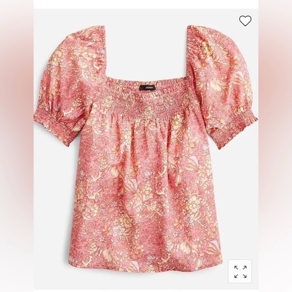 J Crew Squareneck puff-sleeve cotton-blend voile top in bouquet block print - Picture 1 of 11